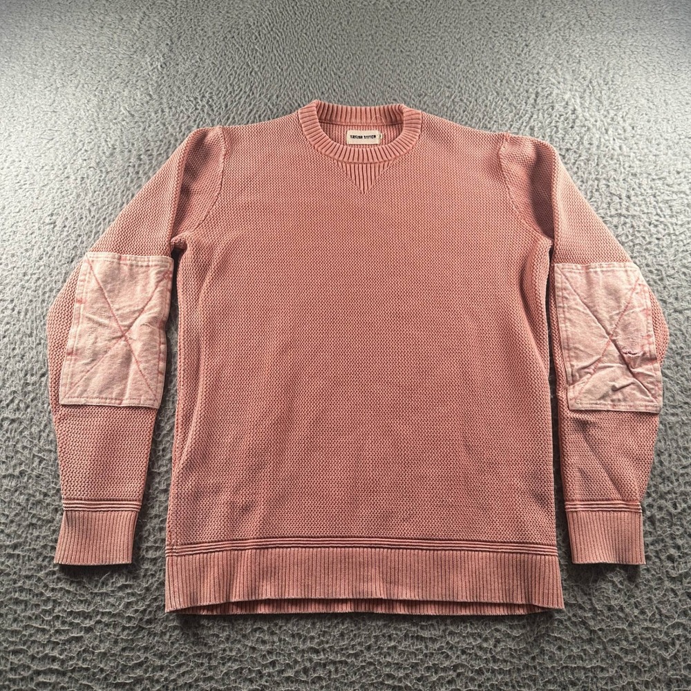 Taylor Stitch Sweater Mens 38 Pink Cotton Knit Crewneck‎ Elbow Patch Distressed